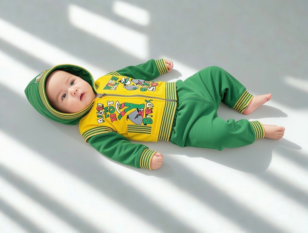 Kids Tracksuit Set Green Yellow Cartoon Jacket Pants